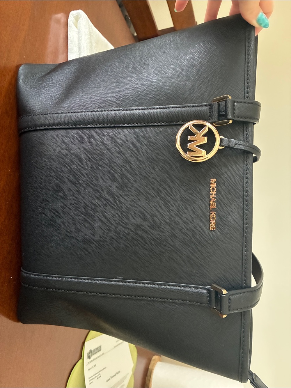 Michael Kors Black Saffiano Crossbody Messenger with Gold Accents